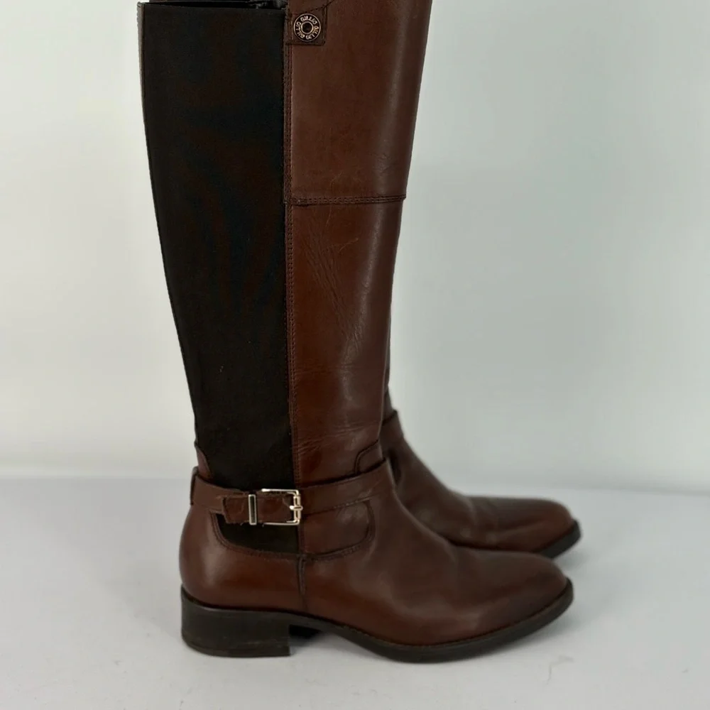 🐈‍⬛ Gillio Brown leather riding boots with elastic panels Boots